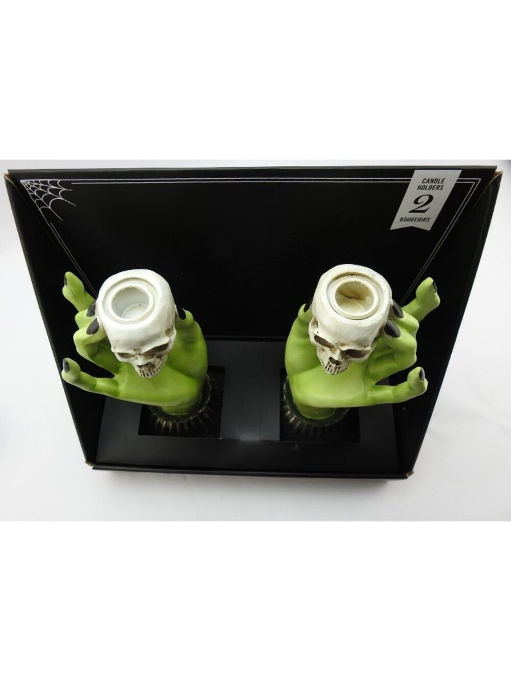 Martha Stewart Halloween Witch Hands Skulls Taper Candle Sticks Pair Holder NIB - Picture 6 of 11